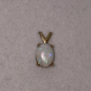 14k Solid Gold White Opal Mini Necklace Charm Pendant